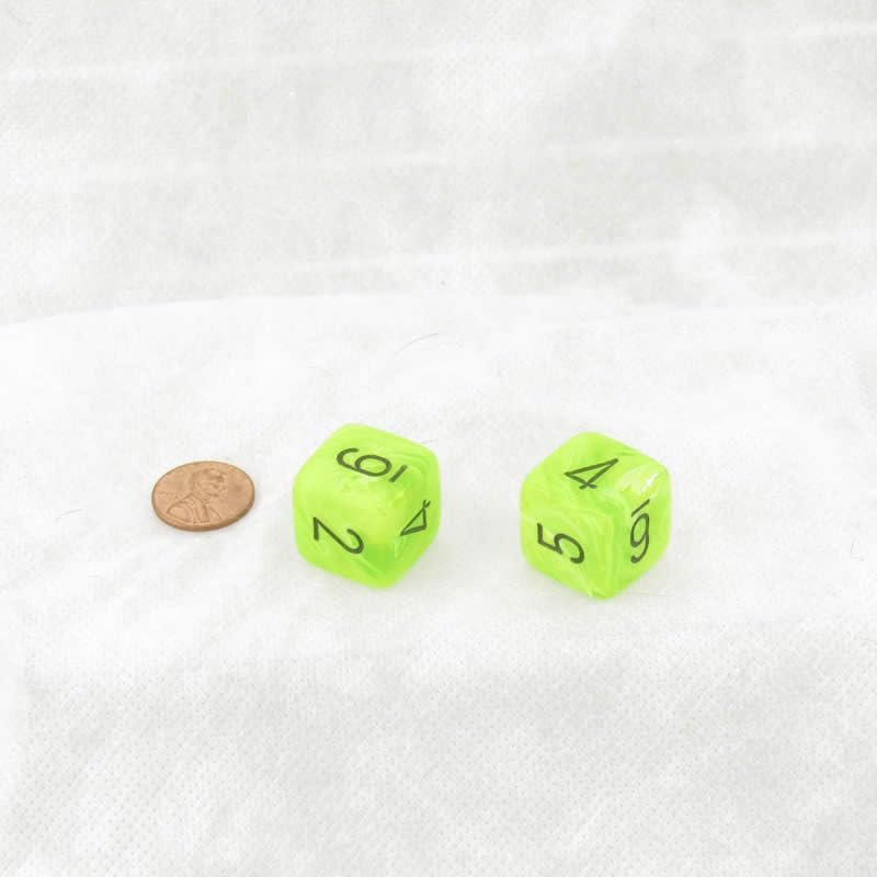 Bright Green Vortex Mega-Hedral with Black Colored Numbers 20mm (25/32in) D6 Pack of 2