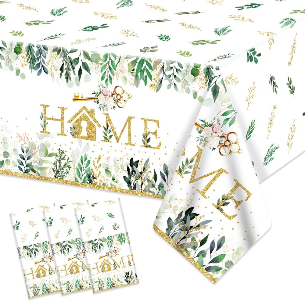 3 PCS House Warming Party Tablecloth Home Sweet Home Birthday Decorations Table Cover Housewarming Rustic Floral Plastic Rectangle Party Tablecloth for New House Wedding Party Supplies, 54 x 108 Inch