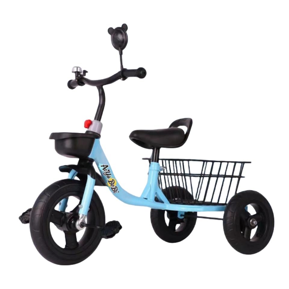 AIYOBEBI Children's Tricycle, Anti Roll Over Pedal Bike with Rear Bucket Basket 2-6 Years Old Stroller, Baby Toy Car, Trikes Toddlers, for Girl and Boy-Plastic Basket. (Blue)