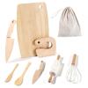 IHFAIO Kids Knife Set for Real Cooking, 8 PCs Kids Cooking Sets for Little Chef, Nature Wood Utensil view 1