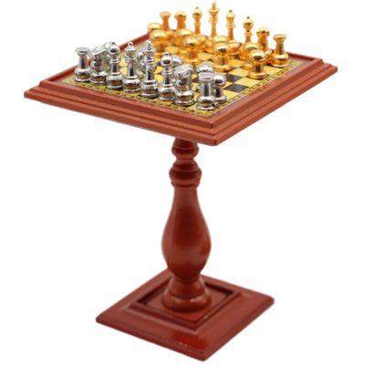 1/12 Scale Dollhouse Chess Set Detailed Alloy 1:12 Scale Dollhouse Furniture Chess Set DIY Decorative 1:12 Scale Accessories for Dollhouse Lovers Chess Table,1:12 Scale Accessories