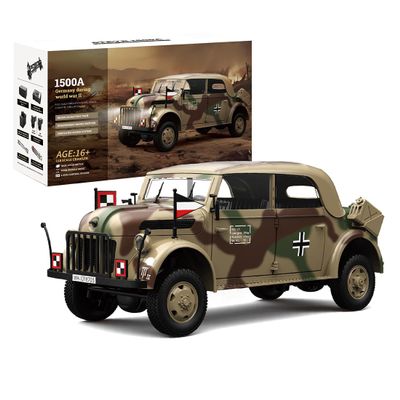 BrickCraftWorks 1/18 2.4Ghz RC World War II 4WD Military Vehicle Model Electric Brushed Simulation Car with Light, RC Military Simulation Vehicle Collection Hobbyist Gift (RTR Version)