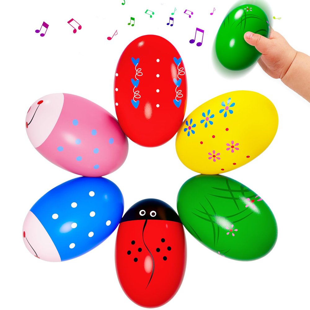 6 Pack Easter Basket Stuffers, Eco-Friendly Woode Percussion Musical Shaker, Toddlers Stocking Stuffers 1-3 Year Old, Montessori Toys for Kids Boys Girls Easter Party