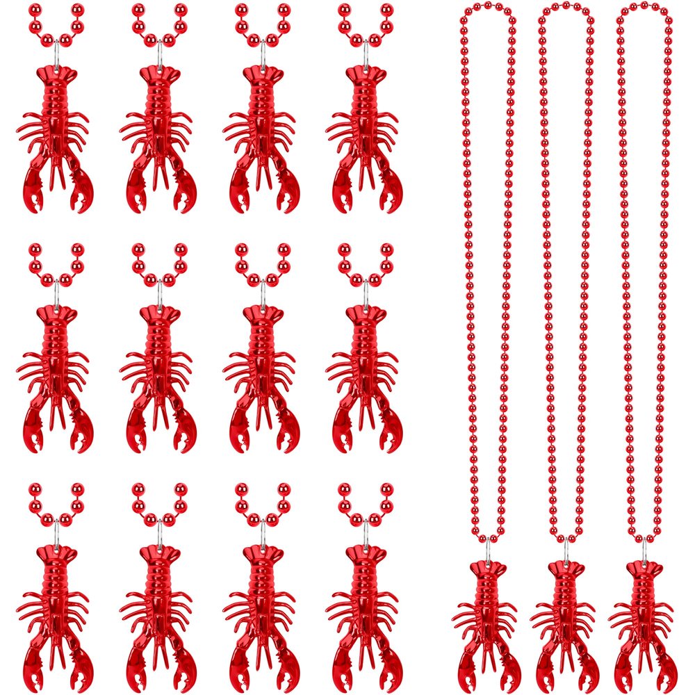 24PCS Mardi Gras Beads Necklace, Lobster Pendant Mardi Gras Accessories, Mardi Gras Lobster Element Pendant Beads Bulks, Mardi Gras Necklace Carnivals Celebration Parade Throws Party Favor Supplies