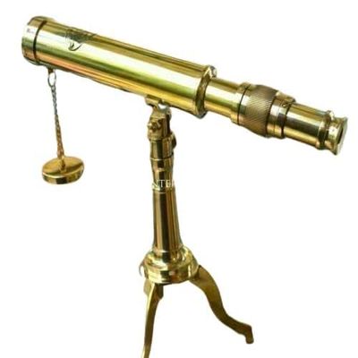 10" Vintage Solid Brass Decorative Telescope with Tripod Stand