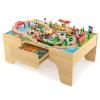 MAT EXPERT Train Table, Wooden Kids Activity Table w/Storage, 84 PCS Toys, Table Map & Drawer for Building, Race Track Toy Car, Toddler Play Toy Train Table Set w/Reversible Tabletop, Boys & Girls view 1