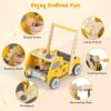BABY JOY Wooden Baby Walker, Pretend Play Tool Bench, Push and Pull Learning Walker Activity Center, Toddler Montessori Educational Toy for Boys Girls view 2