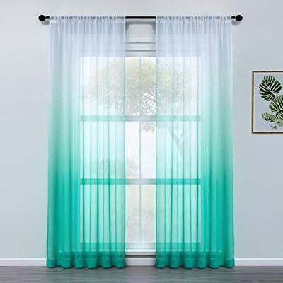 HooHero Lake Blue Balcony Kids Baby Room 100 Width Sheer Curtains Home Decoration Elegance Ombre