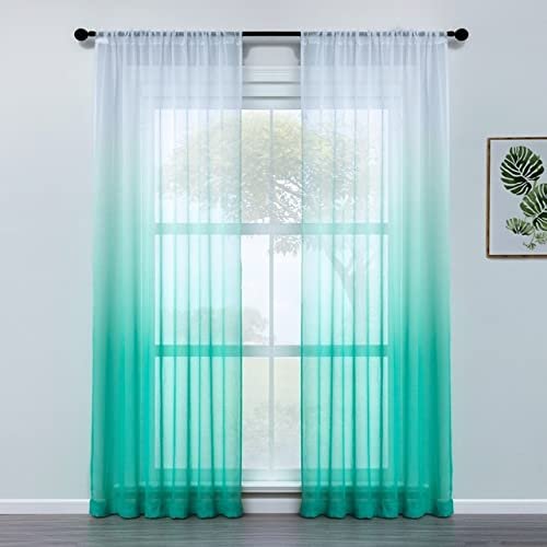 HooHero Lake Blue Balcony Kids Baby Room 100 Width Sheer Curtains Home Decoration Elegance Ombre