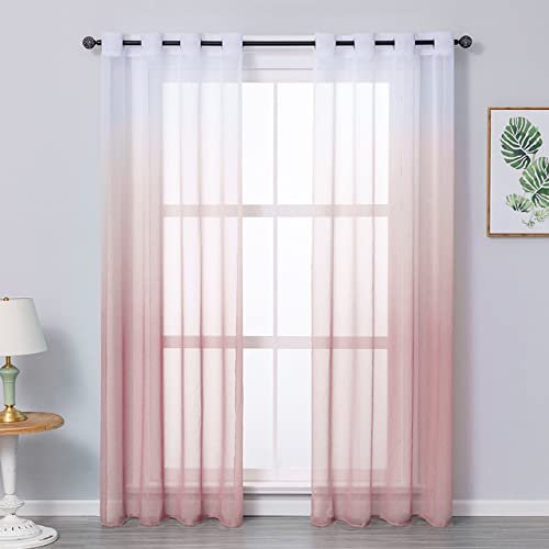 HooHero Pink Balcony Kids Baby Room 100 Width Sheer Curtains Home Decoration Elegance Ombre