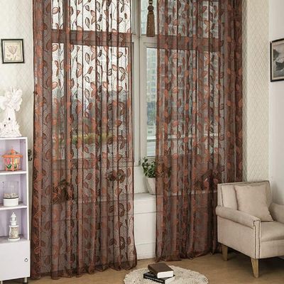 HooHero Coffee Gorgeous Balcony Kids Baby Room 50 Width Sheer Curtains Home Decoration Floral Pattern Jacquard Design Lace