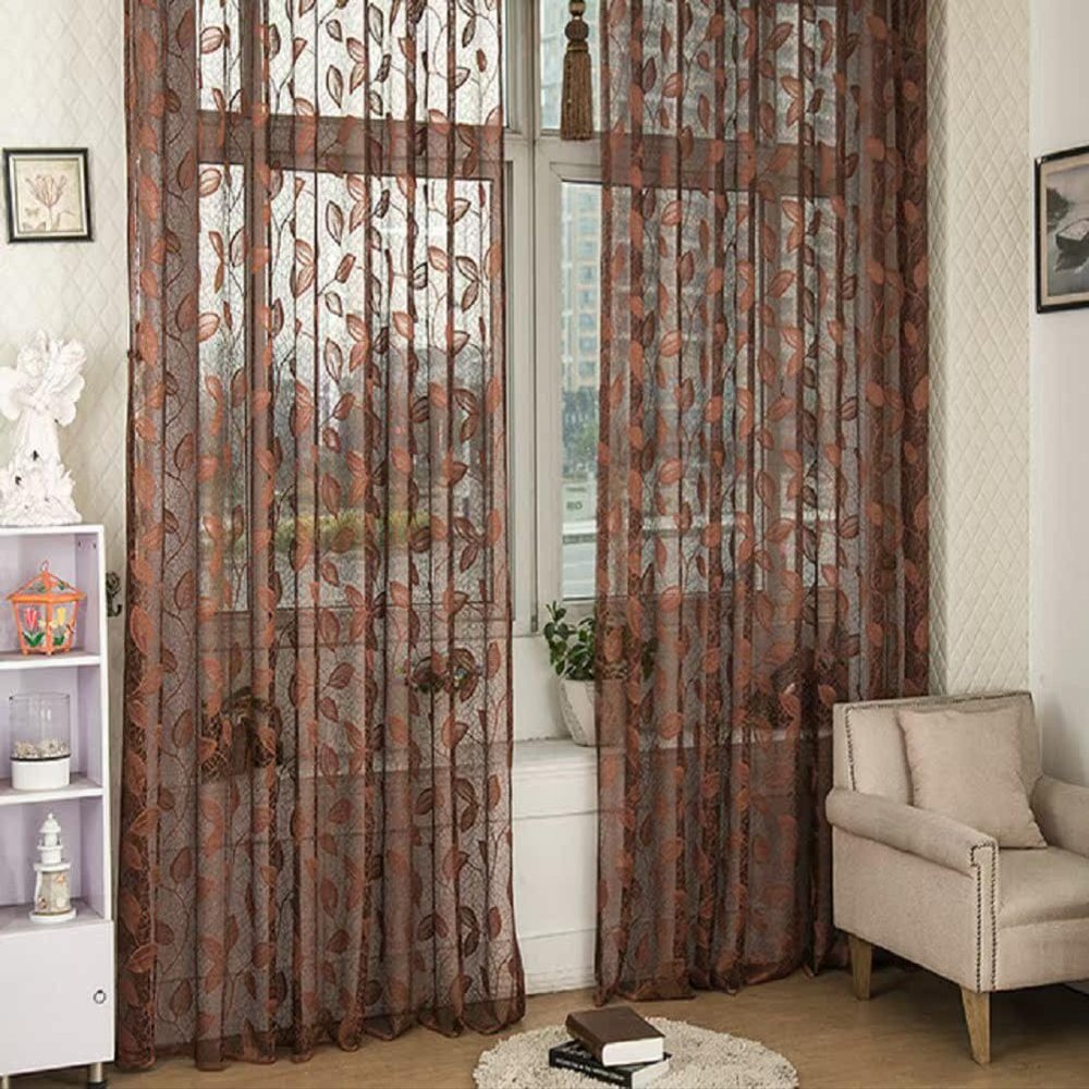 HooHero Coffee Gorgeous Balcony Kids Baby Room 50 Width Sheer Curtains Home Decoration Floral Pattern Jacquard Design Lace