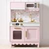 Best Choice Products Toddler Kitchen Playset, Wooden Cottage Kids Play Kitchen with 5 Accessories, Toy Storage, Scalloped Edge, and Pretend Play Microwave, Oven, Clicking Knobs - Pink view 1