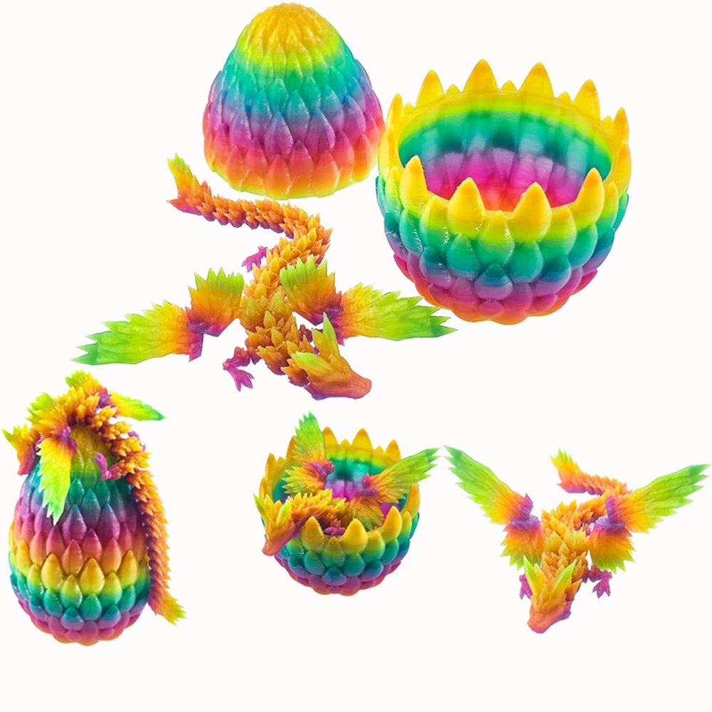 3D Printed Dragon in Eggs Wing Dragon Egg,Crystal Dragon in Dragon Egg,3d dragon, dragon eggs with dragon inside 3d printed animals Desk Decoration 3d printed dragon with wings (Rainbow color)