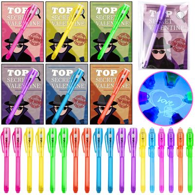 24 Pack Valentines Day Gifts for Kids Classroom Invisible Ink Pen with Valentines Cards, Valentines Party Favors for Kids School Spy Pen Magic Gifts Valentines Pens for Class Exchange Card Prizes