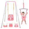 4-in-1 Swing Set & Baby Jumper and Bouncer for Toddler, Heavy Duty Baby Swing Set with Foldable Metal Stand for Indoor & Outdoor Play, Adjustable Swingset for Toddler (Pink) view 1