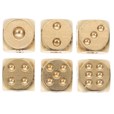 ADOCARN 6pcs Solid Brass Dice Game Props for Parties Small Heavy Dice for Board Games Tabletop Role-Playing and Entertainment Activities and Safe Entertainment Accessory