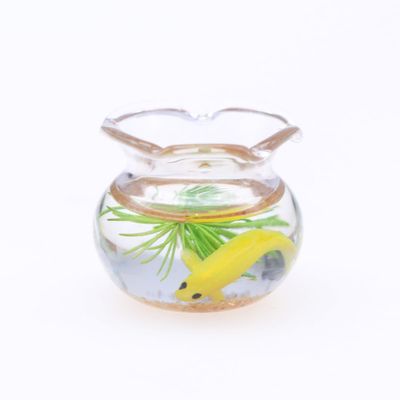 1Pcs Multicolour Mini Round Fish Tank Realistic Glass Decor for Dollhouse Display Captivating Miniature for Crafts Ornaments Handmade Landscape,Miniature Goldfish Bowls,Dollhouse Accessories(Yellow)