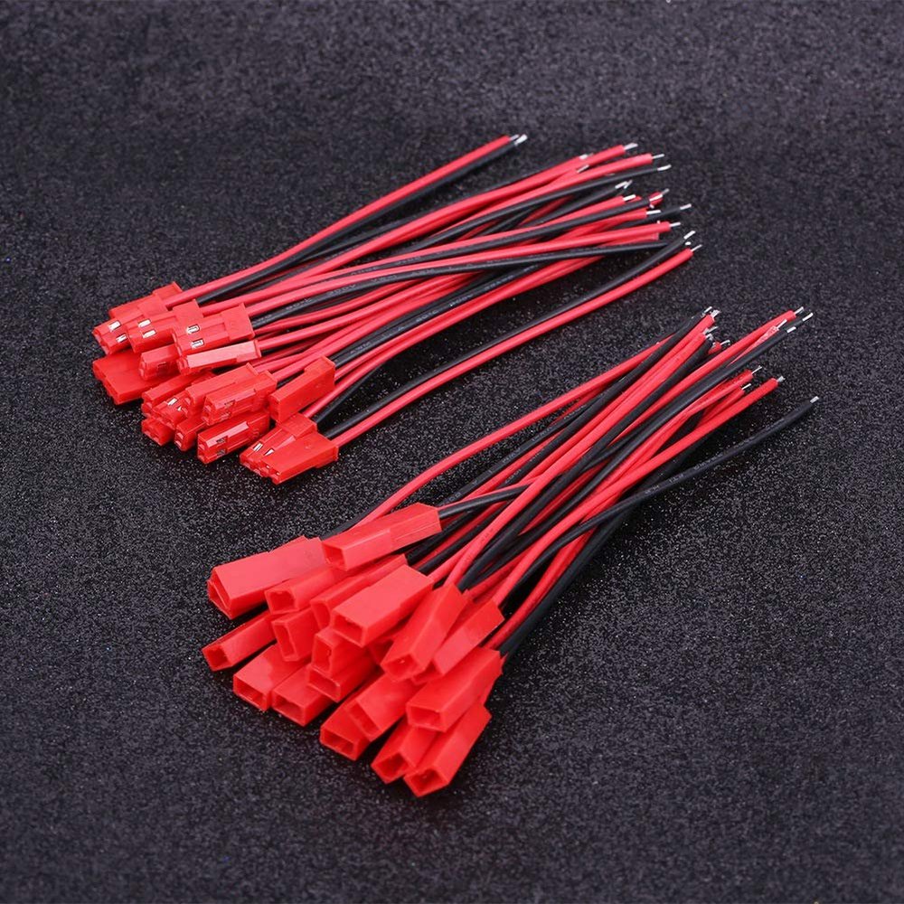 JST Connector Kit, Male Female Wire Connectors 40Pcs JST Male Cables, Silicone 2 Pin Connector Wire, 24 AWG Female Plug Connector with 10cm Wire Cable Coaxial Cable Connector for