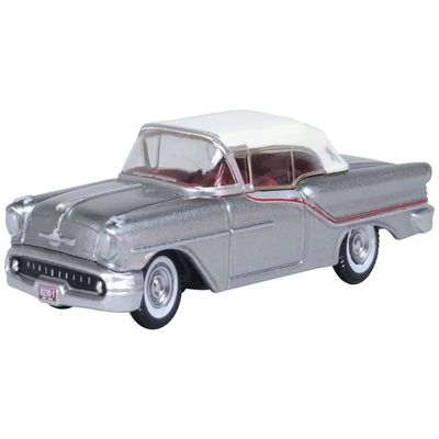 1957 88 Convertible (Top-Up) Juneau Gray with White Top and Red Interior 1/87 (HO) Scale Diecast Model Car 87OC57003