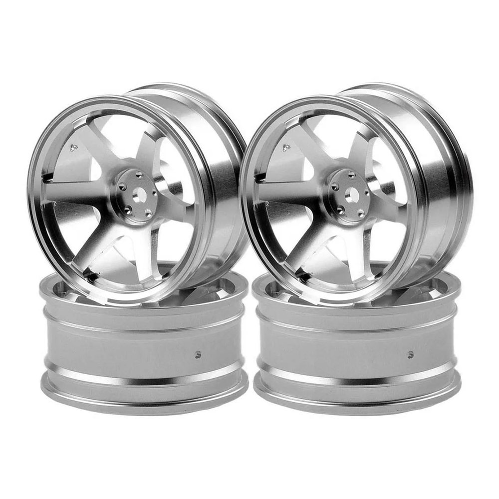 4P Aluminum Alloy6 Spoke Wheel Rim for RC 1/10 for On-Road 1052 for Dri-ft TE37+,Silver