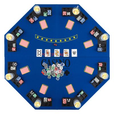 Giantex 48" Poker Table Top, 8 Player Foldable Texas Holdem Poker Mat Layout w/Carrying Bag, Cup Holders, Chip Trays, Portable Anti-Slip Blackjack Octagonal Poker Table Topper for Card Casino Game