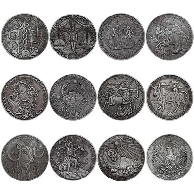 12pcs/Set Twelve Constellations Commemorative Coin Metal Vintage Lucky Coin Collection