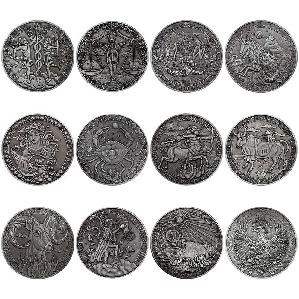 12pcs/Set Twelve Constellations Commemorative Coin Metal Vintage Lucky Coin Collection