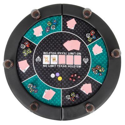 Giantex 48" Poker Table Top, 6 Player Foldable Round Blackjack Poker Table Topper w/Carrying Bag, Cup Holders, Padded Rails, Portable Texas Holdem Poker Mat Layout for Casino Card Board Game