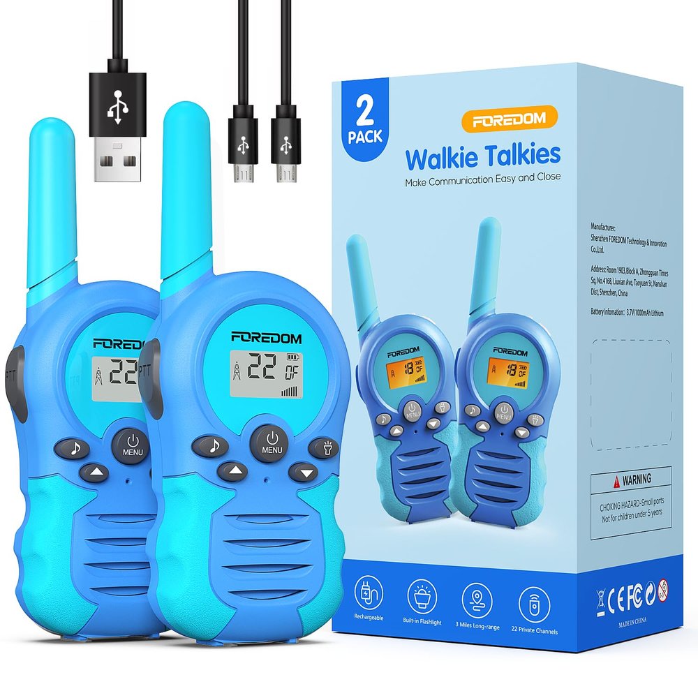 FOREDOM Rechargeable Walkie Talkies for Kids Walkie Talkies Long Range for Boy & Girl Age 3 to 12 Year Old Birthday Toys - 2 Pack