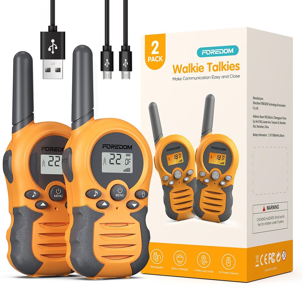 FOREDOM Rechargeable Walkie Talkies for Kids Walkie Talkies Long Range for Boy & Girl Age 3 to 12 Year Old Birthday Toys - 2 Pack