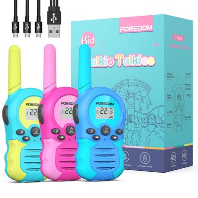FOREDOM Rechargeable Walkie Talkies for Kids Walkie Talkies Long Range for Boy & Girl Age 3 to 12 Year Old Birthday Toys - 3 Pack