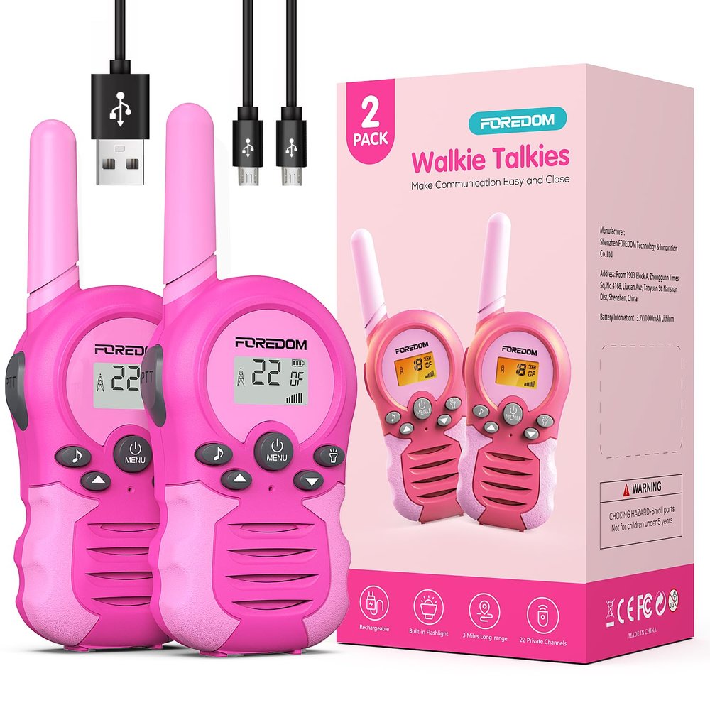 FOREDOM Rechargeable Walkie Talkies for Kids Walkie Talkies Long Range for Boy & Girl Age 3 to 12 Year Old Birthday Toys - 2 Pack