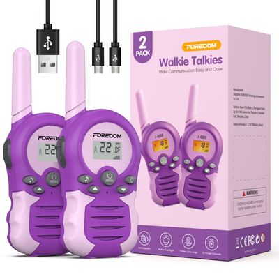 FOREDOM Rechargeable Walkie Talkies for Kids Walkie Talkies Long Range for Boy & Girl Age 3 to 12 Year Old Birthday Toys - 2 Pack