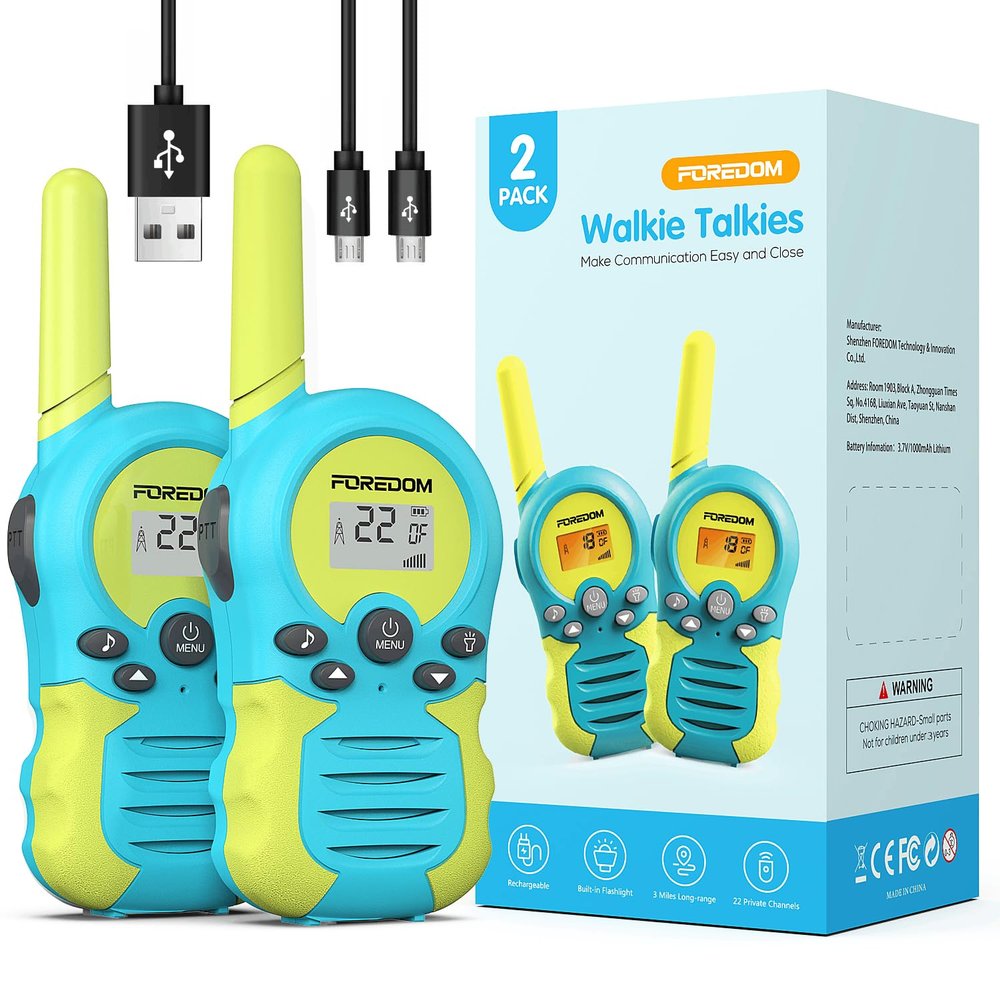 FOREDOM Rechargeable Walkie Talkies for Kids Walkie Talkies Long Range for Boy & Girl Age 3 Years and Above Birthday Toys - 2 Pack
