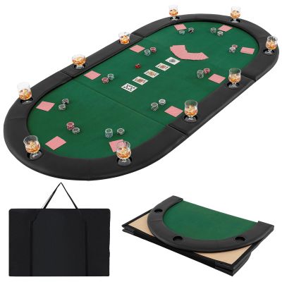 Giantex 82" x 42" Poker Table Top, 10 Player Oval Triple-Fold Blackjack Poker Card Table Topper w/Carrying Bag, Cup Holders, Portable Foldable Texas Holdem Poker Mat Layout for Casino Board Game
