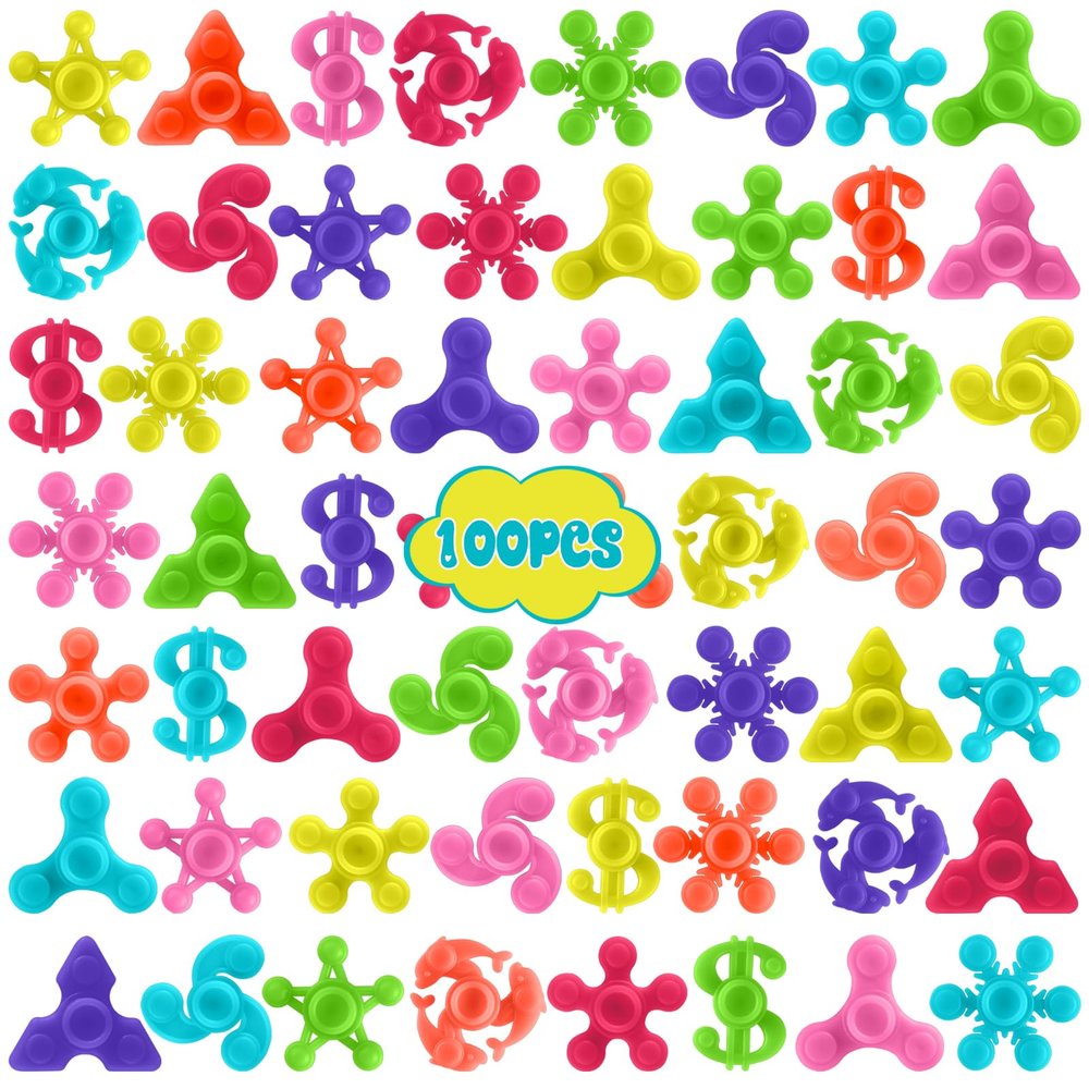 100pcs Bulk-Mini Finger Fidget Spinner Toys, Stress Relief Sensory Toys for Kids Teens Adults, Birthday Party Favors Gifts Christmas Stocking Classroom Prizes Supplies Valentine's Day Gifts