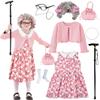 100 Days of School Old Lady Costume for Kids Girls,100th Day Old Lady Wig Granny Grandma Dress Up view 1