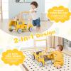 HONEY JOY Baby Push Walker, Adjustable Speed Baby Walker, Wooden Toy Tool Bench & Car Walker w/Shape Sorter, Develop Motor Skills & Creativity, Push Toys for Babies Learning to Walk, Gift, Yellow view 3