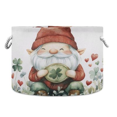 Takiito St. Patrick Gnome Storage Basket for Organizing, Fabric Collapsible Basket with Cotton Rope Handle for Bathroom Laundry Nursery
