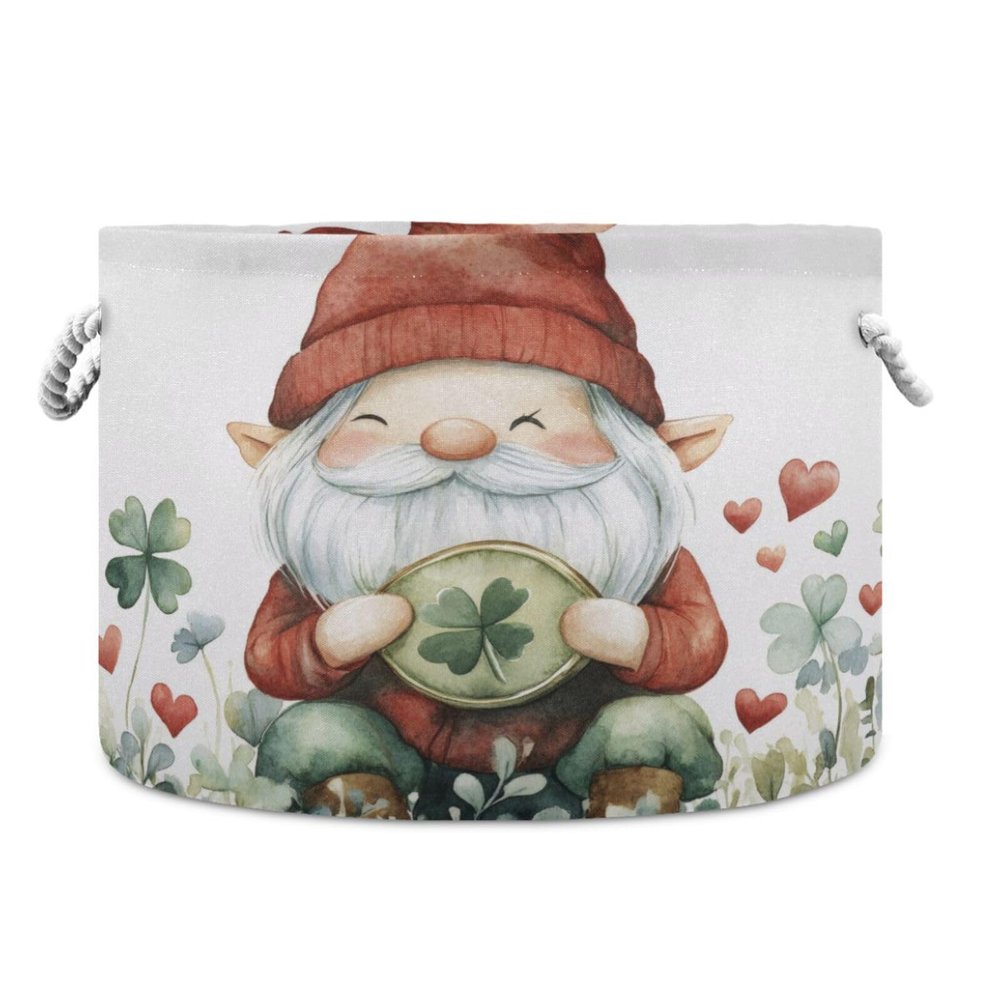 Takiito St. Patrick Gnome Storage Basket for Organizing, Fabric Collapsible Basket with Cotton Rope Handle for Bathroom Laundry Nursery