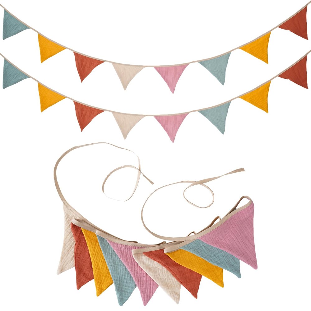17 ft Pennant Banner Flags, Toddler Boy and Girl Room Decor Pennant, Nursery Fabric Garland Triangle Bunting Flag Baby Banner for Decor Baby Birthday Boho Wedding Shower Party (Pink Candy, 2PCS)