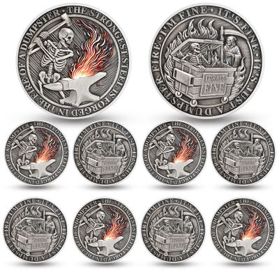 10PCS Skull Dumpster Fire Challenge Coin - The Strongest Steel is Forged Dumpster Fire Coin - Funny Desk Accessories for Work - Hilarious Coworker Go Away Token - Inspirational Gifts for Men Women
