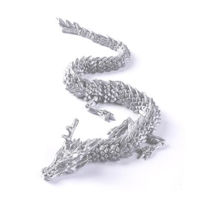 3D Printed Dragon,Chinese Dragon,12inch Flexible Articulated Dragon,Dragon Fidget Toys for Flexible Joints Luck Dragon for Home Office Desk Decoration,ADHD Toys, Surprise Fantasy Gifts(Sliver)