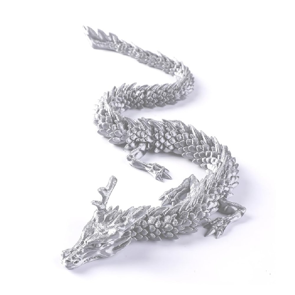 3D Printed Dragon,Chinese Dragon,12inch Flexible Articulated Dragon,Dragon Fidget Toys for Flexible Joints Luck Dragon for Home Office Desk Decoration,ADHD Toys, Surprise Fantasy Gifts(Sliver)