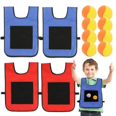 4Set Dodgeball Balls with 8 Sports Balls & 4 Sticky Ball Vest Ball Games with Strap Interactive Throwing Target Game Sticky Balls for Kids Outdoor Playing,Ball Games