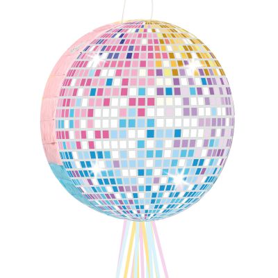 Aoriher Disco Ball Piata Singer Party Decoration Colorful Disco Party Piatas with Stick Blindfold for Birthday New Years Bachelor Music Lover Fans Game Supplies 12.4 x 12.4 x 2.76 Inch
