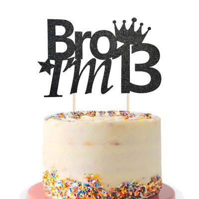 13th Birthday Cake Topper, Black Glitter Bro I'm 13 Birthday Cake Pick Cheers to 13 Years Old Cake Decorations for Boys Him Official Teenager 13 Years Old Topper Decor(Black)