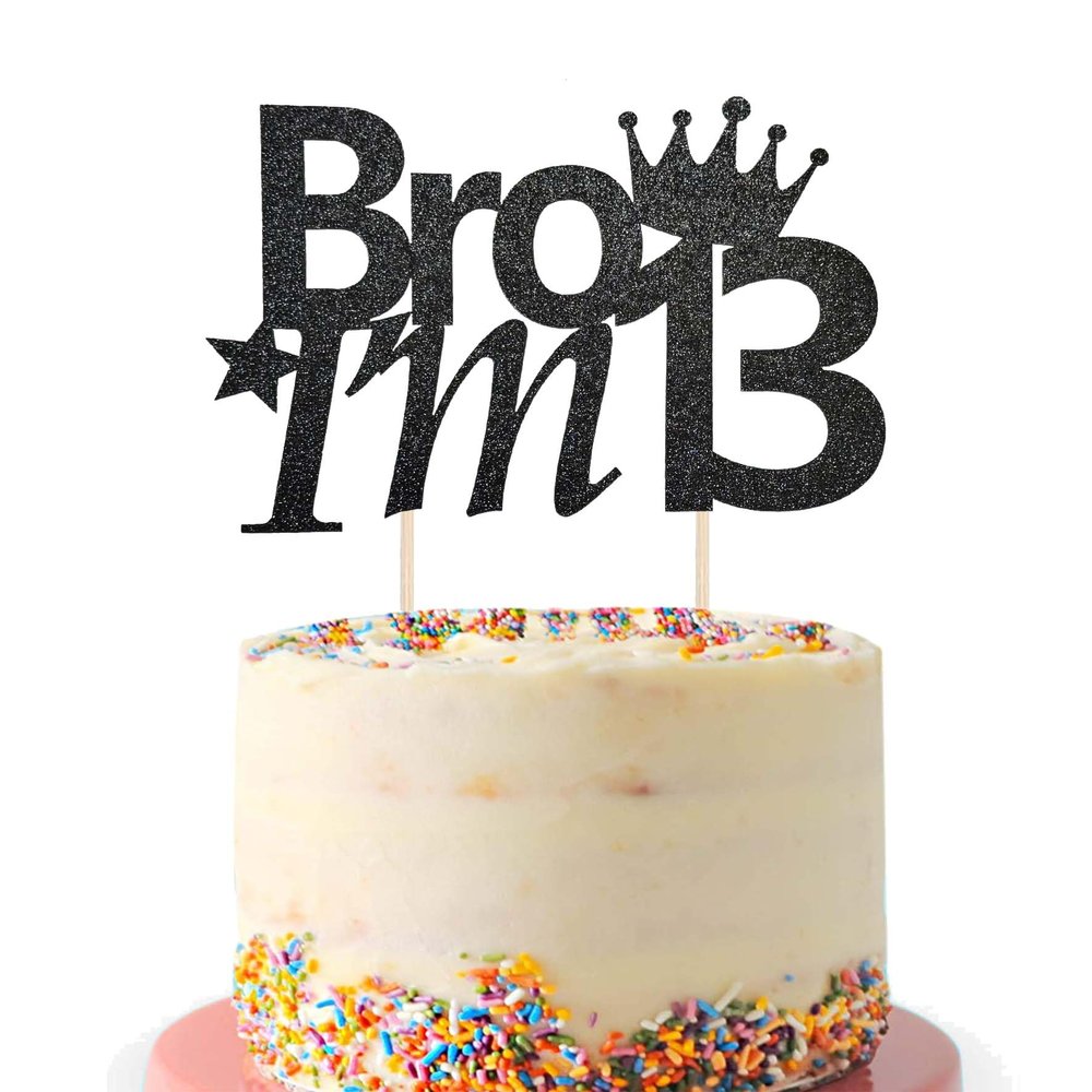 13th Birthday Cake Topper, Black Glitter Bro I'm 13 Birthday Cake Pick Cheers to 13 Years Old Cake Decorations for Boys Him Official Teenager 13 Years Old Topper Decor(Black)