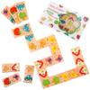 28 Pcs Wooden Domino Puzzle Game - Multicolor Fruit & Animal Design, Educational Family Logic and Thinking Skill Development Toy, Children's Dominoes with Pictures, Gifts for Preschool and Age 3+ view 1